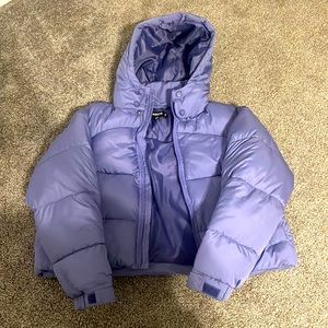 Purple puffer coat from misguided